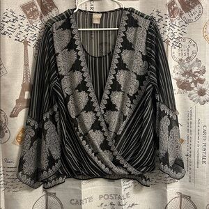 Chico's Black and White Striped cross crossed top